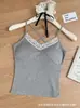 Nuevo Estilo Chica Picante Puro Deseo Camisola con Escote en V y Ribete de Encaje Espalda Descubierta con Almohadillas Fijas en el Pecho Ajuste Ceñido Top Interior para Mujer