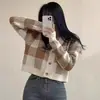 Coleção nova de outono/inverno estilo coreano: um cardigã de tricô xadrez de manga longa, suave, porém chique e estiloso, com cintura marcada, uma peça de sobreposição versátil para mulheres