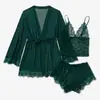 Amazon Transfronteiriço Pijama Feminino Renda Patchwork Malha Transparente Camisola Robe Conjunto de Lingerie Sexy Atacado