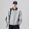 Moletom masculino de gola redonda, solto e confortável, versátil, casual, moderno, estiloso, estilo de rua americano, estilo de Hong Kong, blusa de manga longa
