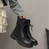 Aumento de altura interior 4.5cm~talla pequeña tacón de plataforma grueso retro 2025 nuevas botas de combate para mujer con retazos y cordones