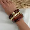 Pulsera Ancha Lisa Apilable para Viajes Transfronterizos Europeos y Americanos, Pulsera de Cuentas Ins de Gradiente de Colores, Pulsera de Resina para Mujer