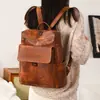 Funda Flip de Cuero Aceitado y Encerado Retro Bolso de Doble Hombro para Hombres y Mujeres Gran Capacidad Cuero de Alta Calidad Mochila para Computadora para Viajes Escolares Mochila Escolar para Estudiantes