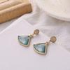 Brincos de gota d'água em formato de leque, elegantes e simples, de cristal de gelo azul, da moda coreana, para mulheres, todos os tipos de brincos com pedra olho de gato, com presilhas para orelha