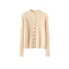Cárdigan de Cachemir para Mujer Estilo Otoño e Invierno 100% Cachemir Puro Rayado Ajustado de Cuello Semi Alto Color Sólido Suéter de Punto Chaqueta