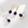 Transmisión en vivo venta caliente conjunto de huevo de paloma anillo de base de cobre chapado en oro de 18 quilates pendientes collar colgante joyería para mujer venta al por mayor