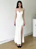Vestido de Tirantes Finos Estilo Niche de Lujo Ligero para Mujer, Cuello en V, Ceñido a la Cintura, Adelgazante, Abertura, Vestido Largo para Fiestas, Elegante Vestido de Socialité