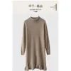 Vestido de Punto Estilo Coreano para Primavera, Otoño e Invierno con Dobladillo de Encaje, Suéter Pulóver de Cuello Semi Alto, Vestido de Una Pieza de Longitud Media
