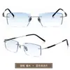 Gafas de titanio puro ultraligeras con montura al aire cortada en diamante y varillas de alambre dorado para hombre, de prescripción, para miopía, anti luz azul, color sándalo