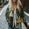 Sudadera de Algodón con Cuello Alto y Pliegues para Mujer 2025, Estampado Floral Retro, Rayas Otoño e Invierno, Botones, Sudadera para Mujer