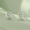 Brincos de Prata Esterlina 999 Gan Jia Coração com Laço Stud Luxo Leve Minimalista Moda Artístico Exquisito Brinco Dropshipping Transfronteiriço