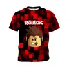 Camiseta de Manga Corta de Moda con Patrón de Llama de Personaje de Juego de Roblox para Adolescentes Entusiastas de los Videojuegos Top de Media Manga
