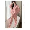 Pijama de Coral Fleece para Mujer Otoño Invierno Nuevo Estilo Set Portátil con Cremallera Moda Suelto Engrosado Cálido Cárdigan Ropa de Casa