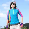Roupa Elástica ao Ar Livre com Proteção Solar de Secagem Rápida Camiseta de Manga Longa Feminina Roupa de Secagem Rápida Esportiva Absorvente de Suor Respirável Camiseta de Manga Longa para Montanhismo Primavera e Verão