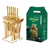 Mango cuadrado set de 24/30 piezas acero inoxidable juego de cubertería occidental cuchillo, tenedor y cuchara dorados estante de almacenamiento caja de regalo