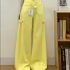 Jeans Casuales, Versátiles y con Caída de Pierna Ancha 2025 Rosa Flor de Cerezo Pantalones Anchos Sueltos de Cintura Alta que Cubren el Vientre