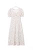 Verão 2023 nova roupa feminina francesa retrô doce floral gola quadrada manga bufante vestido com fenda vestido atacado