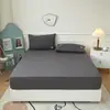 Sábana bajera ajustada exclusiva transfronteriza hipoalergénica, sábana bajera individual de color liso impresa cepillada, funda de colchón, protector de colchón a prueba de polvo y funda de almohada
