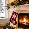 Suministros para decoración de calcetín de Navidad, aplique de cuadros rojo y negro en imitación de arpillera, bordado, bolsa de regalo para niños, decoración navideña