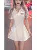 Polo Americano Cuello Slim Fit Cintura Alta Verano 2024 Nueva Moda Versátil Chic Nicho Vestido