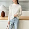 Especial Tamanho Grande Feminino Outono Novo Estilo Versão Coreana Moda Renda Jacquard Babados Manga Longa Base Top 1153