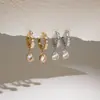 Brincos Pingente Gota d'Água de Aço Titânio com Zircônia Elegantes e Discretos, Sensação de Luxo Leve e de Alta Qualidade, Brincos que Não Desbotam para Mulheres, Joias Transfronteiriças de Aço Inoxidável