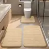 Juego de tres piezas de chenilla de color liso para baño y WC, alfombrilla de suelo antideslizante y absorbente de agua, felpudo para el hogar para la puerta del baño