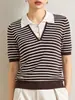 Camiseta de punto a rayas estilo intelectual y juvenil Je OrderAcademy con cuello camisero, camiseta casual de dos piezas simuladas