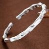 Pulseira de bambu fosco banhado a prata grossa para mulheres Jovem Novo Estilo Francês Antigo Pulseira de Prata Sólida Aberta para Namorada