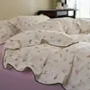 Conjunto de capa de edredom e lençóis de algodão puro de camada dupla com renda simples minimalista, amigo da pele, para todas as estações, conjunto de cama para quarto
