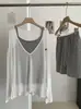 Kekezoon Camiseta de Manga Larga Fina con Cuello en V Protección Solar + Tirantes + Falda de Cintura Elástica Conjunto de Tres Piezas 8312