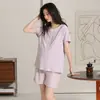 Pijama de Amamentação de Verão com Botões Frontais, Manga Curta e Shorts Ajustáveis, Pijama de Maternidade Fino Modal Antibacteriano Classe A