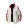 Chaqueta de punto americana de tres rayas en color de contraste con cuello alto para hombre, chaqueta cárdigan, chaqueta deportiva resistente para adolescentes, venta al por mayor transfronteriza