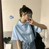 Top básico suelto de color liso, camiseta blanca de algodón puro de manga corta, tendencia de moda para mujer con cuello polo de verano 2026