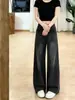 Jeans para mujer talla extra en negro y gris, nuevo estilo otoño 2026, de cintura alta, holgados, adelgazantes, de pierna recta, de pierna ancha, versátiles, pantalones de largo hasta el suelo