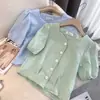 Camisas de Verano Estilo Nuevo Japonés y Coreano 2025 Blusa de Cuadros con Diseño de Burbujas Francesas, Estilo Corto de Nicho, Fresca y de Manga Corta