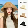 Sombrero de Paja de Ala Ancha de Verano con Hebilla Magnética, Sombrero de Pescador de Paja para Mujer, Versátil para Salidas de Verano, Plegable, Ligero, Sombrero de Protección Solar