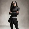 Conjunto de Fitness de Alta Elasticidad con Sensación de Piel para Mujer, Top Deportivo con Cuello Alto y Cremallera, Falso Conjunto de Dos Piezas (Falda y Shorts), Conjunto para Correr, Entrenamiento y Yoga