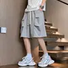 Bermuda Cargo Patchwork Tendência Estilo Japonês para Homens, Verão Solta Versátil Casual Tamanho Grande Perna Larga Comprimento no Joelho