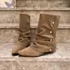 Botas Chuyuji de Puntera Puntiaguda Plisadas Fruncidas con Remaches Botines Estilo Vaquero Occidental Martin Otoño Vintage Botas Ajustadas para Mujer