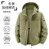 Jaqueta de trabalho masculina de inverno em algodão, forrada com fleece, espessa, com capuz, multi-bolsos, com corte tridimensional para aquecimento, modelo 8579A