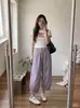 Calça Branca de Renda Wide-Leg para Mulheres 2026 Novo Verão Fina Fluida Solta Seda de Gelo Casual Curta Lanterna Bloomers