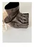 Botines de ballet de tacón grueso cuadrado de piel con lazo para mujer, botines cortos vintage desgastados con hebilla de cinturón y estilo western plisado