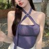 Top de Tirantes Sexy Estilo Hong Kong Pura Pasión con Almohadillas en el Pecho, Chaqueta a Cuadros Estilo Coreano Ropa Interior Top Corto