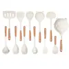 Juego de Utensilios de Cocina de Madera de Haya y Silicona Blanca Translúcida, Espátula Resistente al Calor de Grado Alimenticio, Cucharón para Sopa y Cuchara Ranurada para Cocina Casera