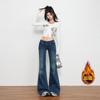 Naranja Infantil # Chica Caliente Americana de la Calle Principal Jeans Bootcut de Cintura Baja con Forro Polar para Mujer, Sueltos, Ajustados, Modernos y Versátiles Pantalones Largos hasta el Piso
