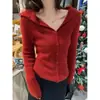 Estilo Deseo Puro Modelo 2026 Suéter de Punto para Mujer Cárdigan de Punto con Cuello en V y Cuello Grande Ajustado Camiseta Base de Punto