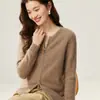 2025 Novo Cardigã Slim de Tricô de Caxemira com Zíper Feminino Gola Redonda Temperamento Manga Raglan Elegante Manga Longa Roupa Exterior