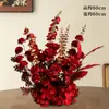 Flores de seda para bodas, flores artificiales, arreglos florales rojos de suelo, decoraciones festivas para escenas de boda, arreglos de paisajismo, decoraciones de pasillo