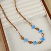 Collar Largo de Cuerda Trenzada con Cuentas de Cerámica Bohemia Coloridas y Estrella de Mar para Mujer, Estilo Étnico Retro
